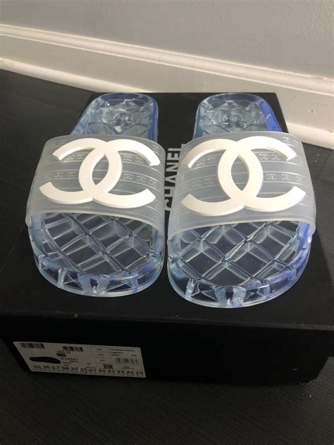 chanel white slides|chanel clear pool slides.